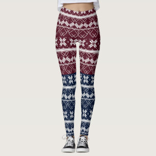 Leggings Ornamento escandinavo en azul, burdeos