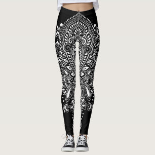 Leggings Ornamento floral blanco y negro