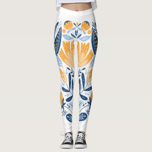 Leggings Ornamento floral de arte folclórico escandinavo