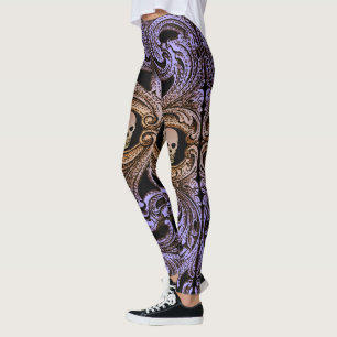 Leggings Ornamento púrpura de gótico con cráneo