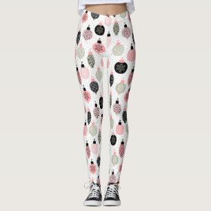 Leggings Ornamentos de Navidad Fondo Blanco Rosa y Verde
