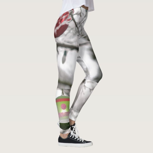 Leggings Ornamentos de plata verde rojo Feliz Navidad (Derecha)