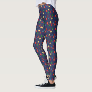 Leggings Ornamentos vintage de Navidad azul oscuro