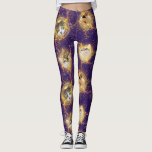 Leggings Ornate Floral Damask Cute Kitty Cat - Púrpura real