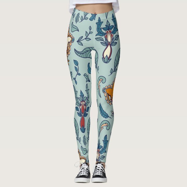Leggings Ornate floral pattern on a pale blue background (Anverso)