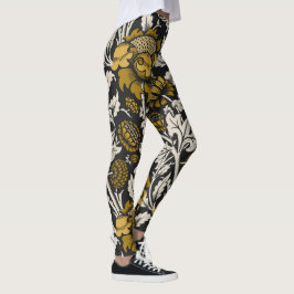 Leggings Ornate floral pattern with large gold flowers 