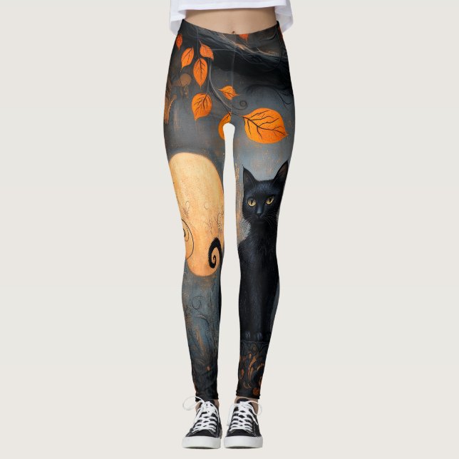 Leggings Ornato de gato negro de luna llena de Halloween ot (Anverso)