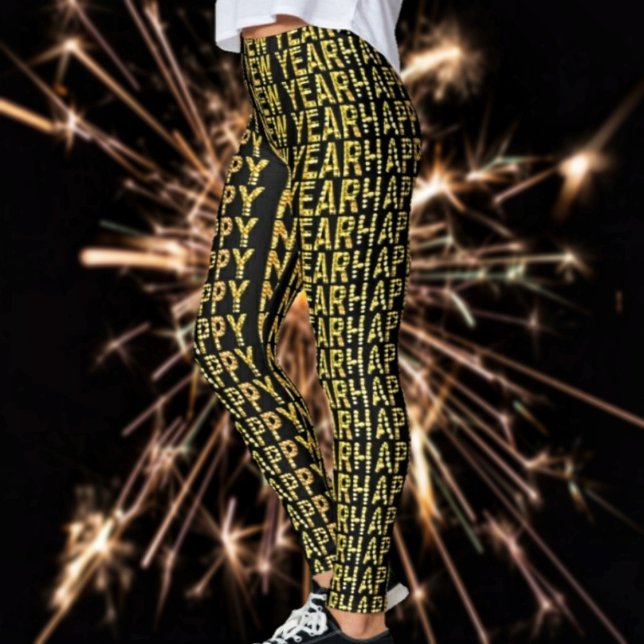 Leggings Oro amarillo HNY (These HNY Yellow-Gld Leggings in black, boldly, welcomes in the New Year, with glamour!)