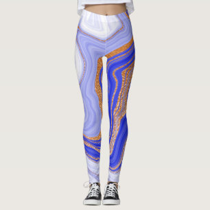 Leggings Oro Azul Mármol, Resumen Moderno.