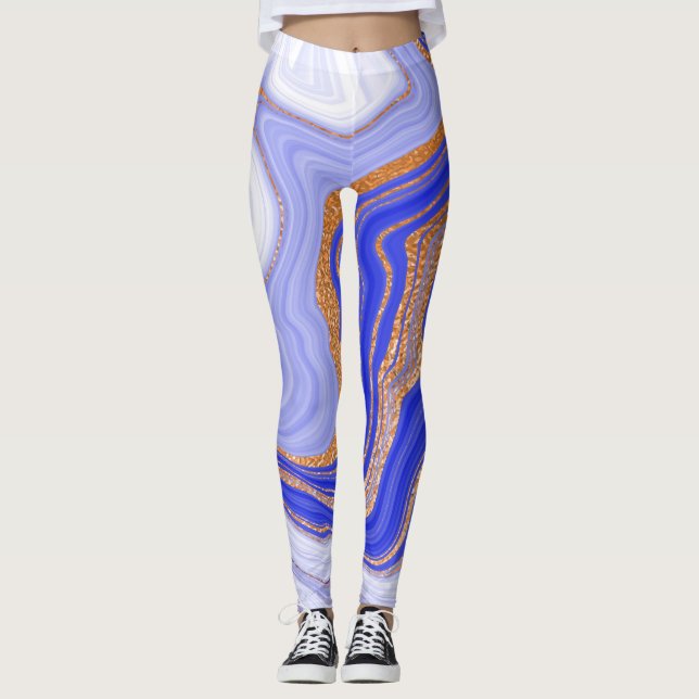 Leggings Oro Azul Mármol, Resumen Moderno. (Anverso)