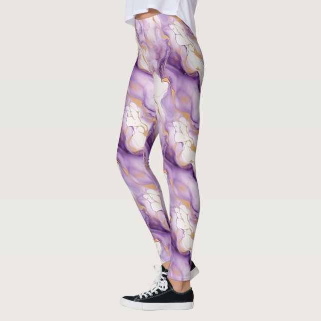 Leggings Oro Blanco Púrpura Abstracto (Izquierda)