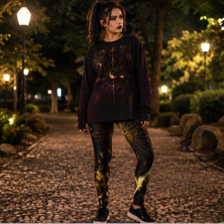Leggings Oro Celestial Fases Lunares Astrología Negro y Dor