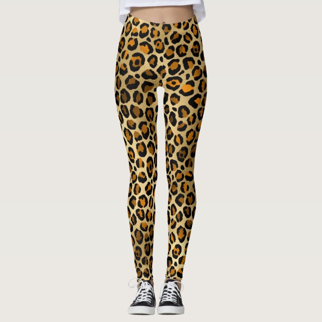Leggings Oro de impresión de leopardo moderno (Anverso)