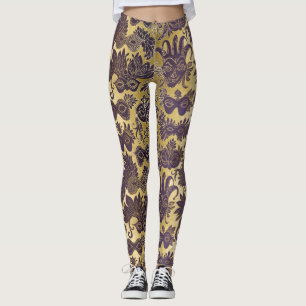 Leggings Oro del carnaval y máscaras púrpuras