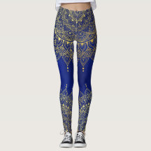 Oro elegante en la floral azul profundo Henna Mand