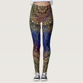 Leggings Oro elegante en nebulosa oscura Henna Mandala