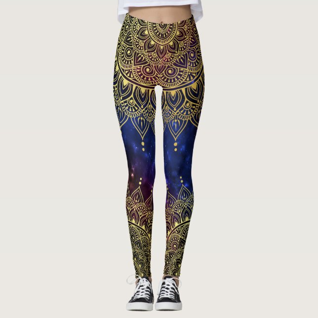 Leggings Oro elegante en nebulosa oscura Henna Mandala (Anverso)