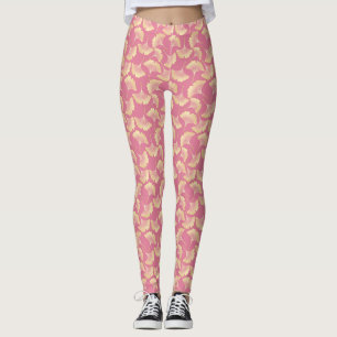 Leggings Oro Escandinavo Patrón Botánico Rosa Ginkgo