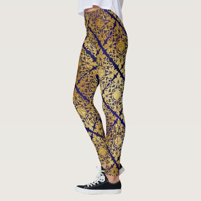 Leggings oro fresco azul marino Relieve metalizado patrón m (Izquierda)