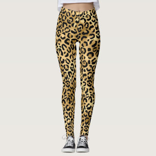Leggings Oro Negro Estampado Leopardo Guepardo Animal De Mo