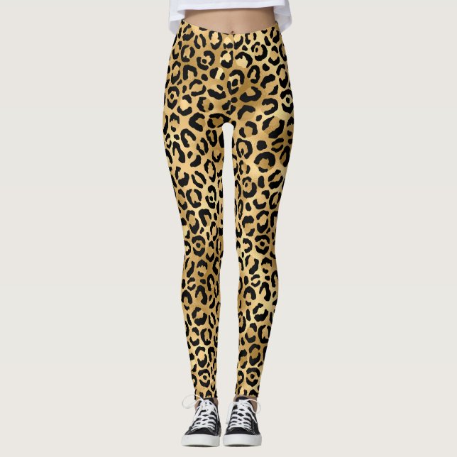 Leggings Oro Negro Estampado Leopardo Guepardo Animal De Mo (Anverso)