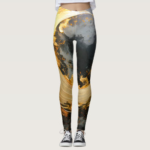 Leggings Oro Negro Remolino Abstracto Moderno Luna