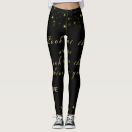 Leggings Oro personalizado y estrellas brillantes en negro