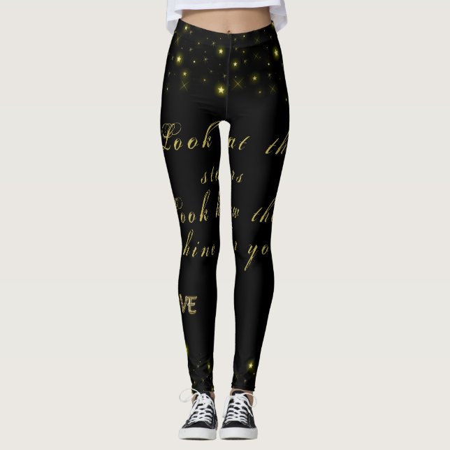 Leggings Oro personalizado y estrellas brillantes en negro (Anverso)