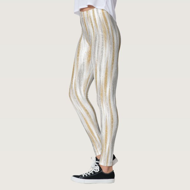 Leggings Oro Plata Chic Glam Glitzy Rayas (Izquierda)