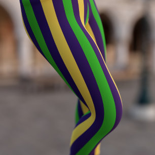 Leggings Oro púrpura y piernas de Mardi Gras rayadas verdes