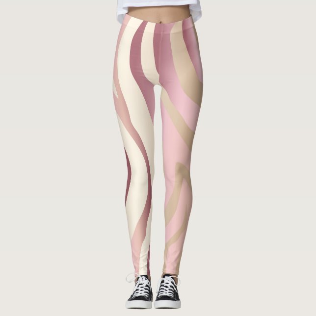 Leggings Oro Rosa, marfil y rayas rosadas Piernas de moda (Anverso)