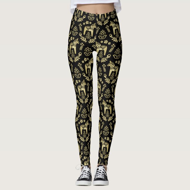Leggings Oro sueco de caballo de Dala y negro (Anverso)