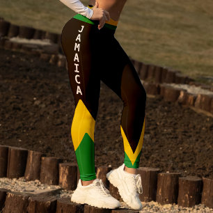 Leggings Oro verde de Jamaica y bandera jamaiquina negra