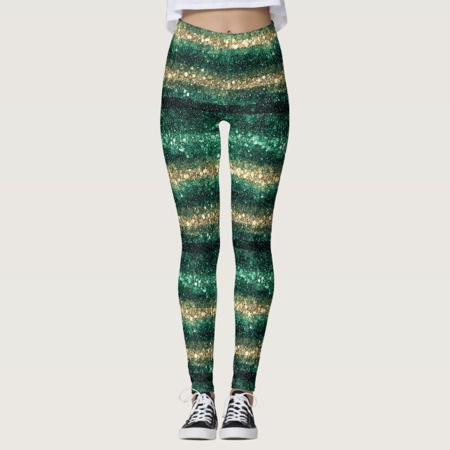 Leggings Oro Verde Glitzy Brillo Día de San Patricio (Anverso)