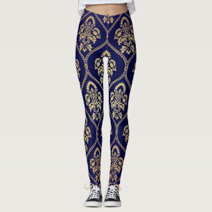 Leggings Oro y azul: Damasco de lujo