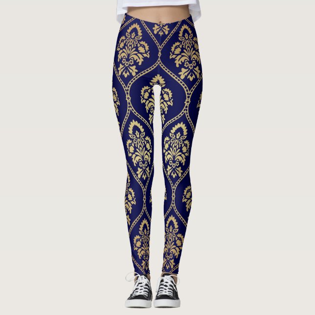 Leggings Oro y azul: Damasco de lujo (Anverso)