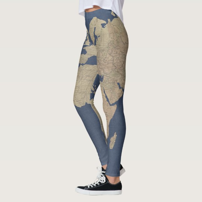 Leggings Oro y mapa del mundo azul (Izquierda)