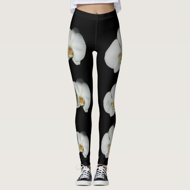 Leggings Orquídea blanca, flores blancas tropicales (Anverso)