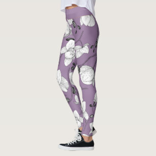 Leggings Orquídea blanca y negra elegante floral lila moder