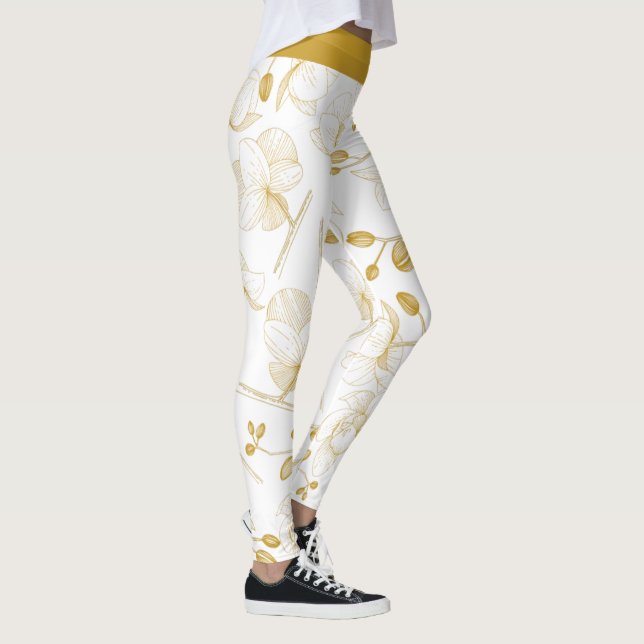 Leggings Orquídea dorada y blanca elegante, moderna (Derecha)