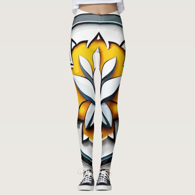 Leggings Orquídea metálica: Extravagancia rosa y amarilla (Anverso)