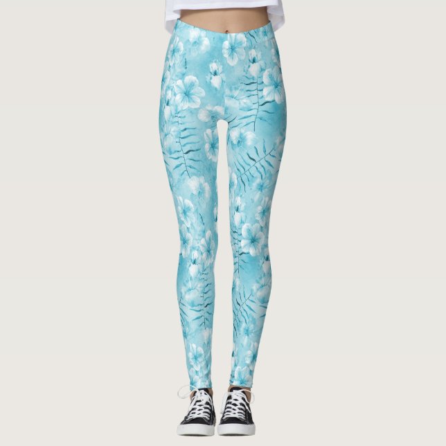 Leggings Orquídeas blancas acuáticas tropicales Hibiscus Fl (Anverso)