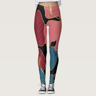 Leggings Orquídeas de oro, elegantes líneas florales de art