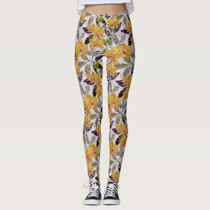 Leggings orquídeas naranjas amarillas.