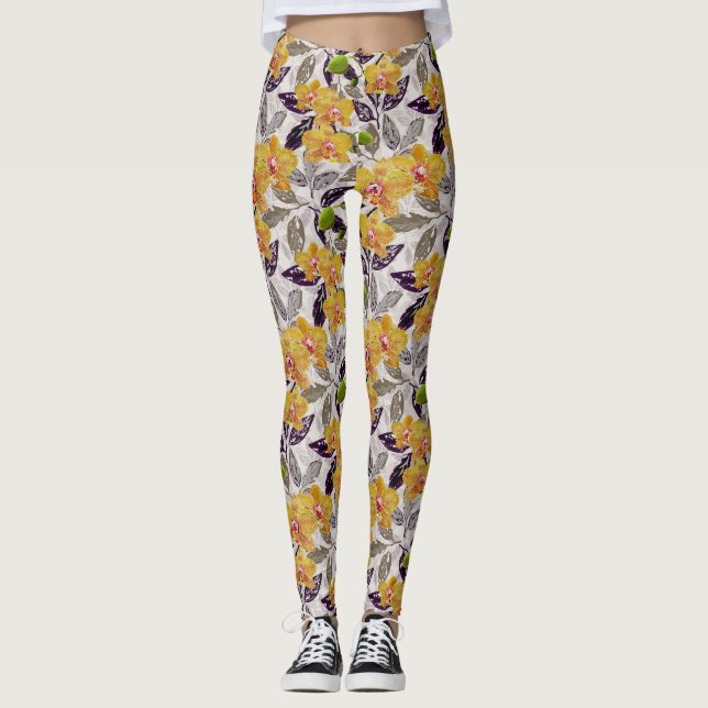 Leggings orquídeas naranjas amarillas. (Anverso)