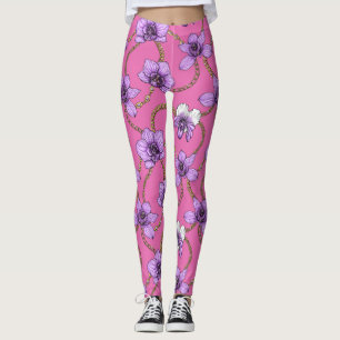 Leggings orquídeas y cadenas, violetas y rosas