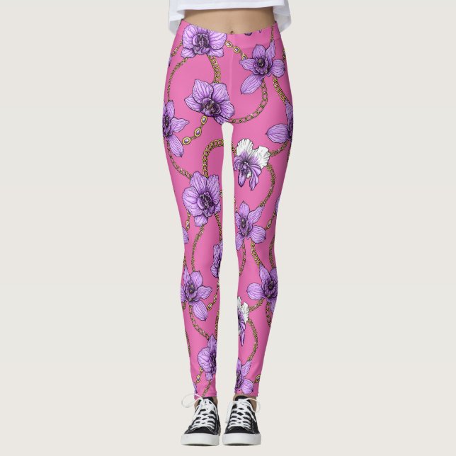 Leggings orquídeas y cadenas, violetas y rosas (Anverso)