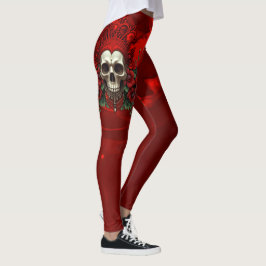 Leggings Oscuridad real, corazón gótico y cráneo.
