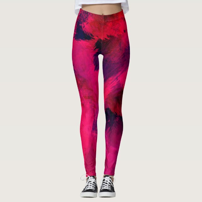 Leggings Oscuro rojo y morado negrita y resumen moderno (Anverso)