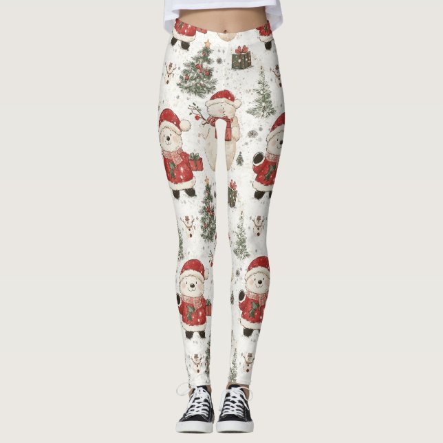 Leggings Osito de Navidad Patrón de Santa (1) (Anverso)